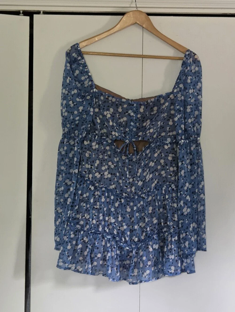 MAJORELLE Blue Floral Tie-Back Peasant Tunic